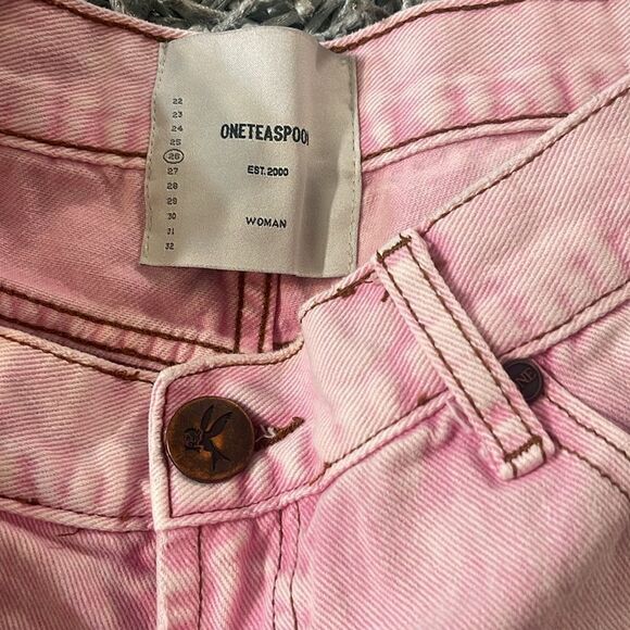 One Teaspoon Evil Eye Pink Awesome Baggies Distressed Knee Straight Leg Jeans 26 - Picture 6 of 7